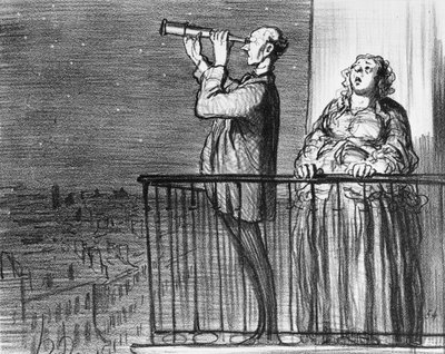 مسلسل "Actualites" ، المذنب ، Parisiens incredules ، اللوحة 394 ، رسم توضيحي من "Le Charivari" ، 1 مايو 1857 بواسطة الشرف دومييه